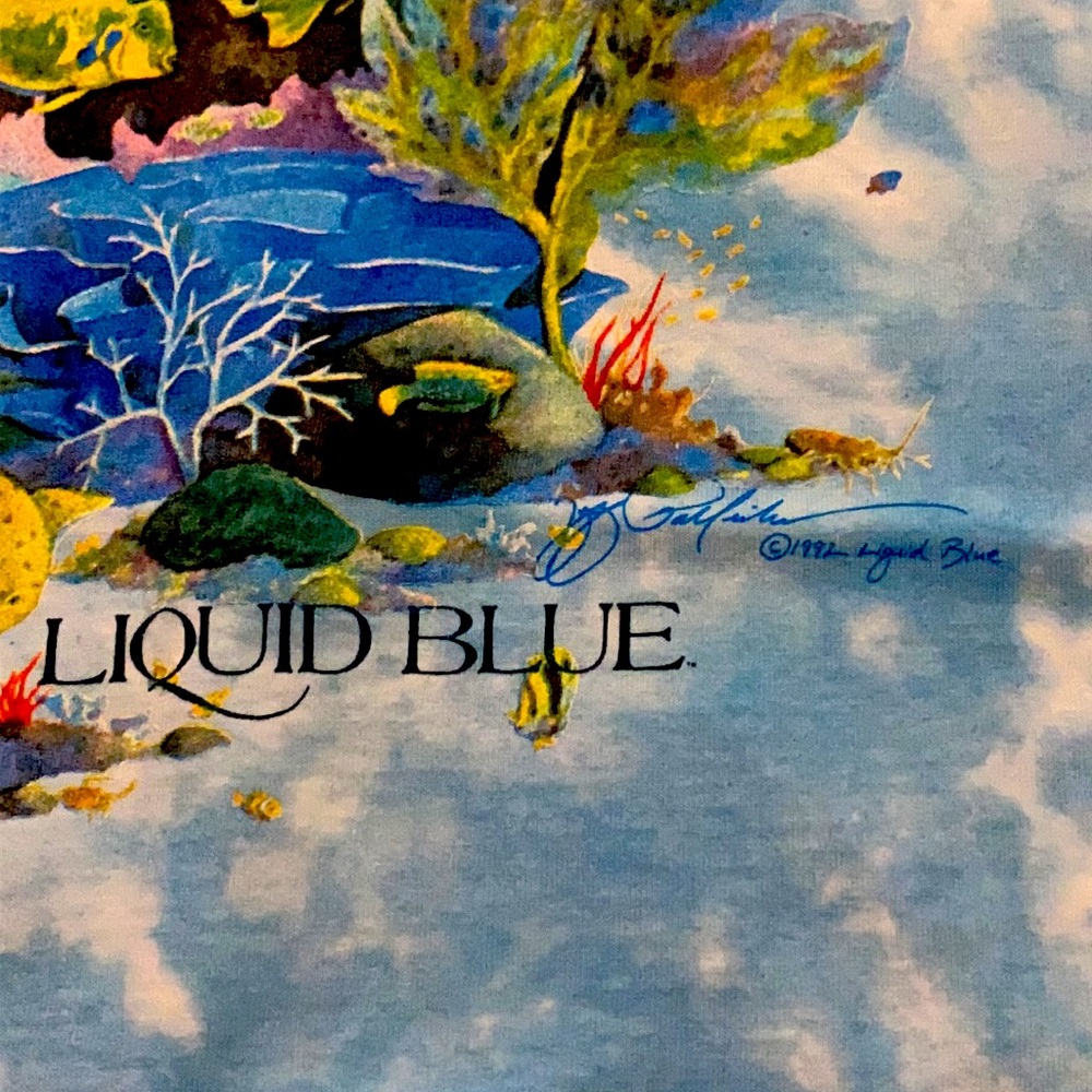 VintageRARE”Coral reef”Liquid Blue TieDye Tshirt,L - Picture 3 of 4